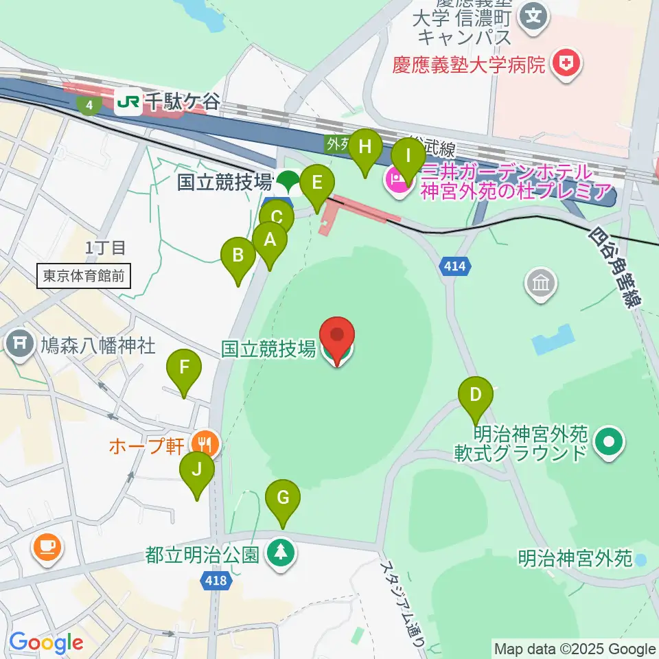 国立競技場周辺の駐車場・コインパーキング一覧地図
