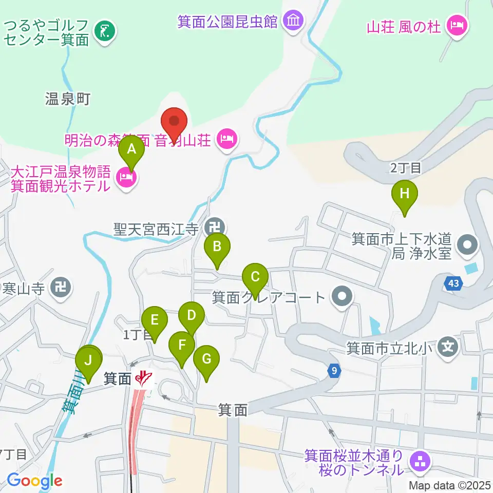 箕面劇場周辺の駐車場・コインパーキング一覧地図