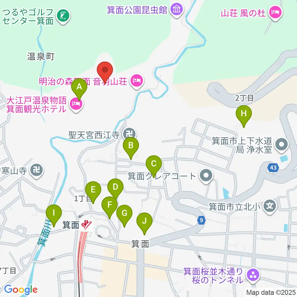 箕面劇場周辺の駐車場・コインパーキング一覧地図