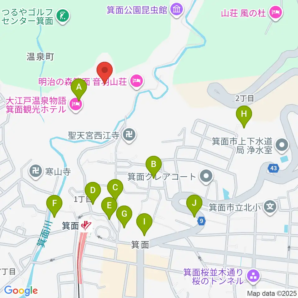 箕面劇場周辺の駐車場・コインパーキング一覧地図