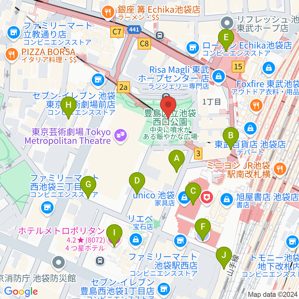 池袋西口グローバルリング周辺の駐車場・コインパーキング一覧地図