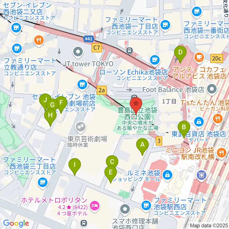 池袋西口グローバルリング周辺の駐車場・コインパーキング一覧地図