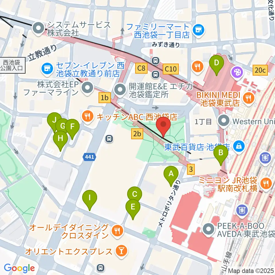 池袋西口グローバルリング周辺の駐車場・コインパーキング一覧地図