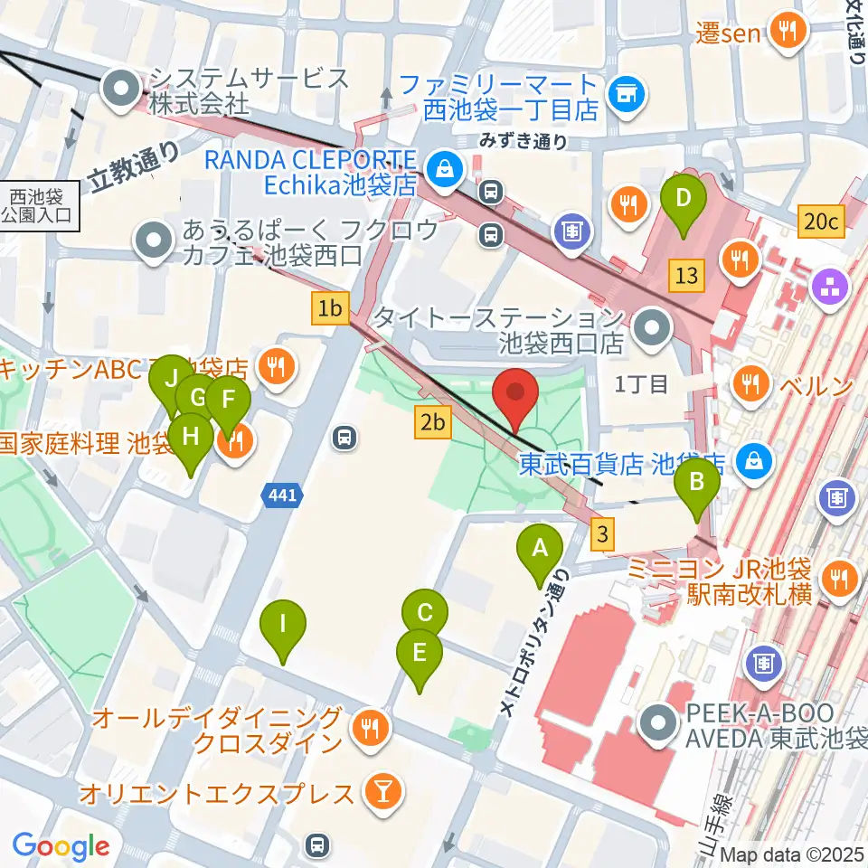 池袋西口グローバルリング周辺の駐車場・コインパーキング一覧地図