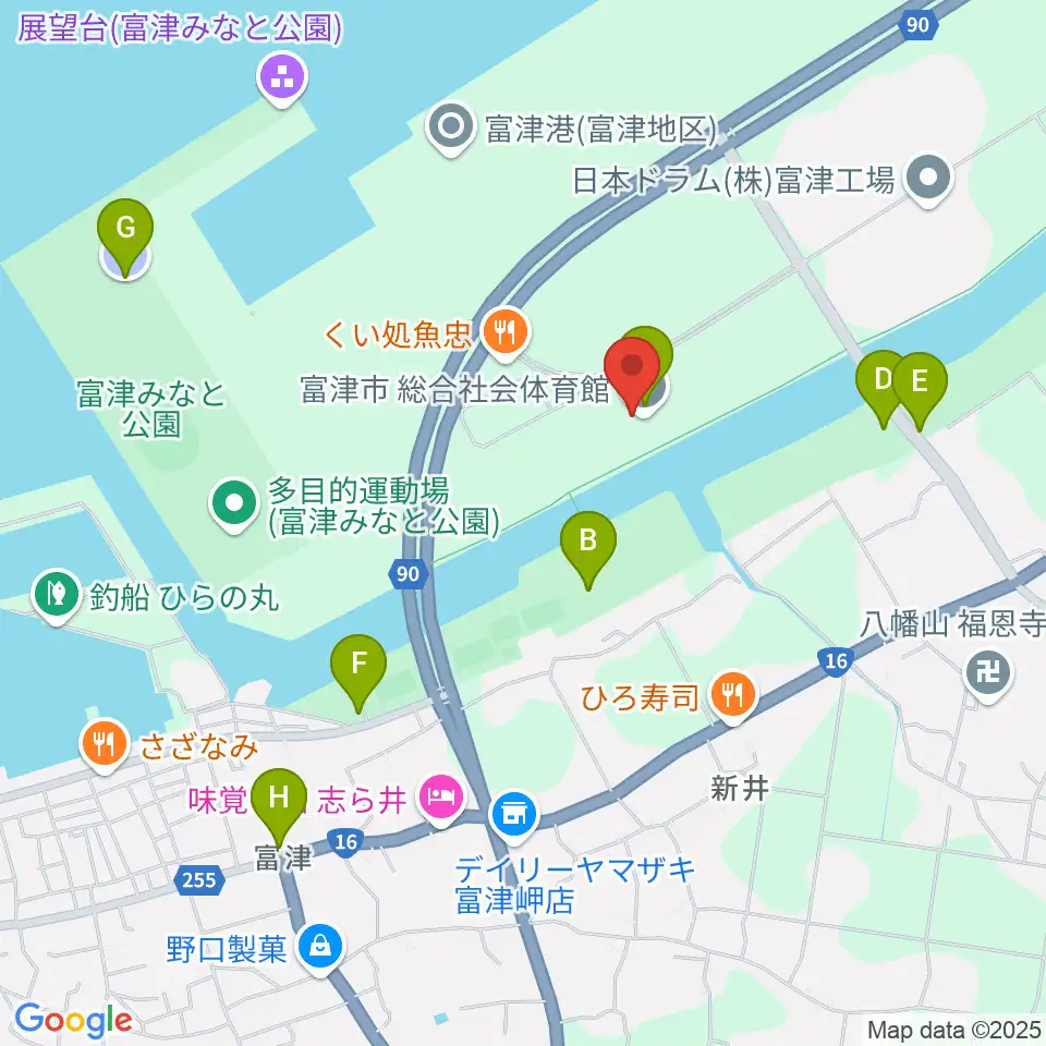 富津市総合社会体育館周辺の駐車場・コインパーキング一覧地図