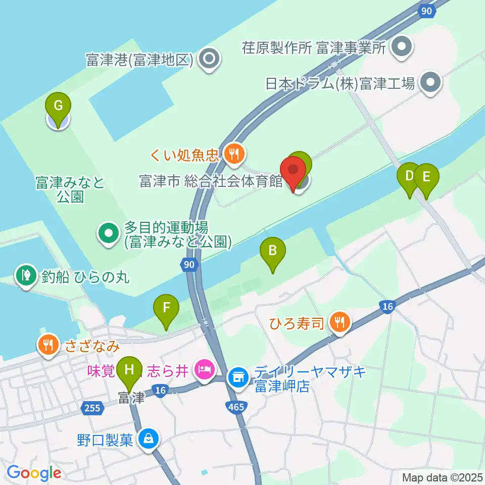 富津市総合社会体育館周辺の駐車場・コインパーキング一覧地図