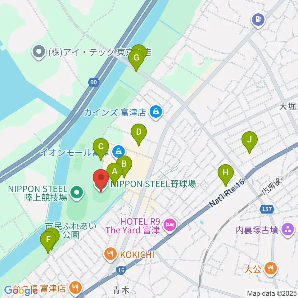 NIPPON STEEL 野球場周辺の駐車場・コインパーキング一覧地図