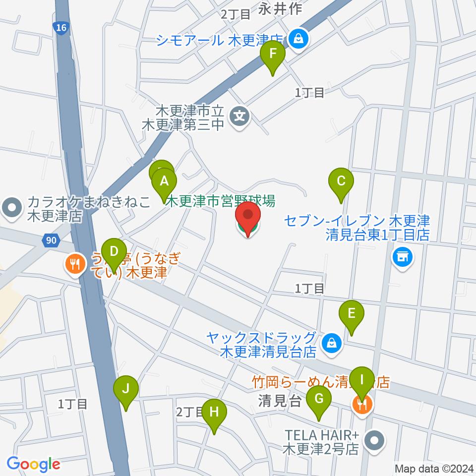 木更市営野球場周辺の駐車場・コインパーキング一覧地図