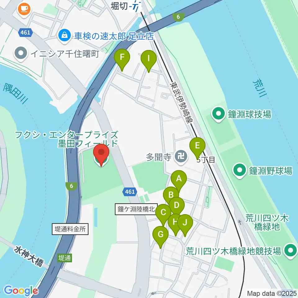 フクシ・エンタープライズ墨田フィールド周辺の駐車場・コインパーキング一覧地図