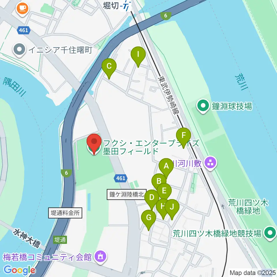 フクシ・エンタープライズ墨田フィールド周辺の駐車場・コインパーキング一覧地図