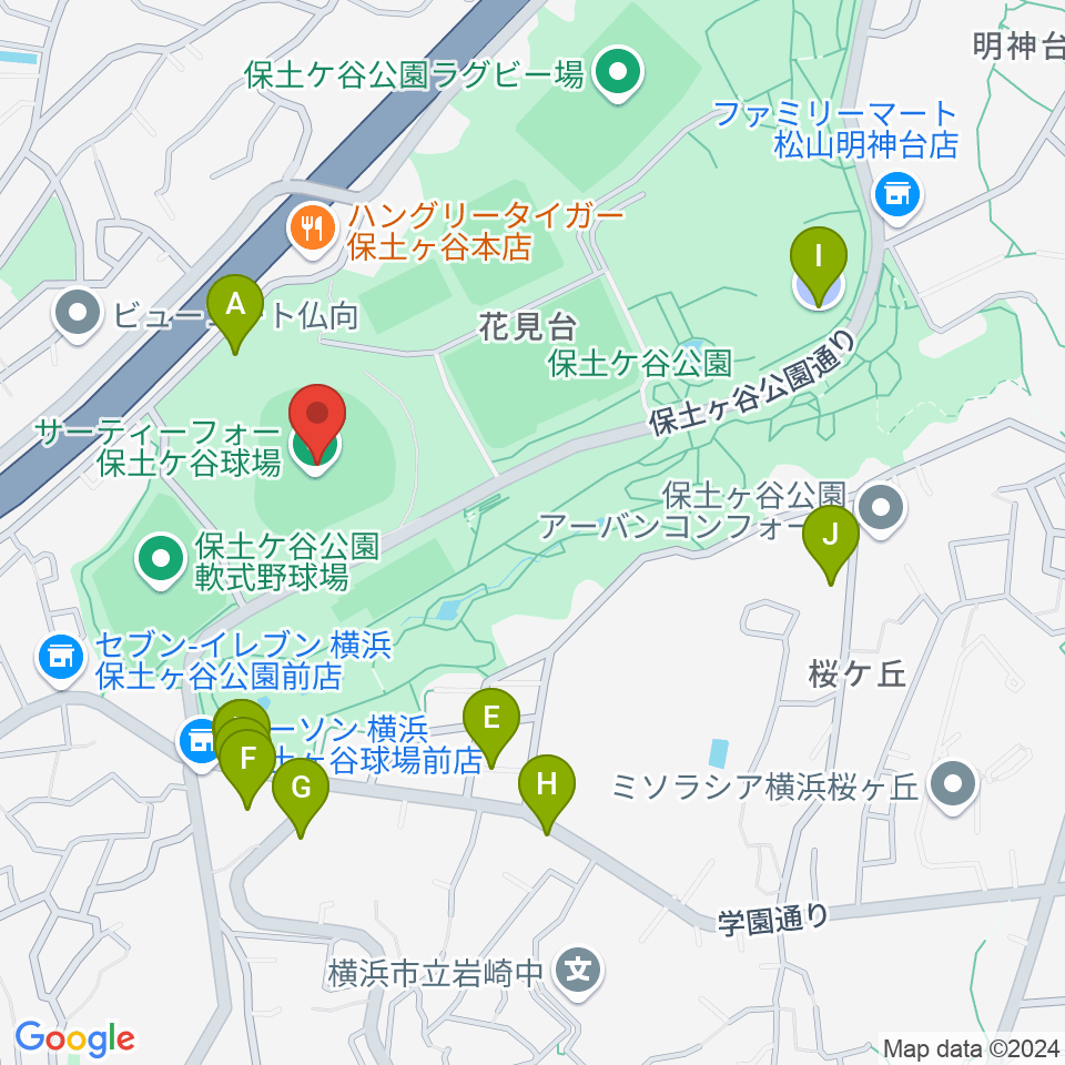 サーティーフォー保土ケ谷球場周辺の駐車場・コインパーキング一覧地図