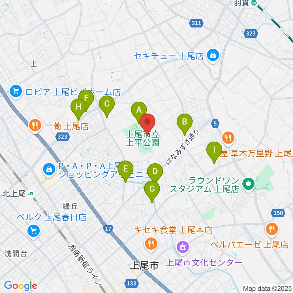 UDトラックス上尾スタジアム周辺の駐車場・コインパーキング一覧地図