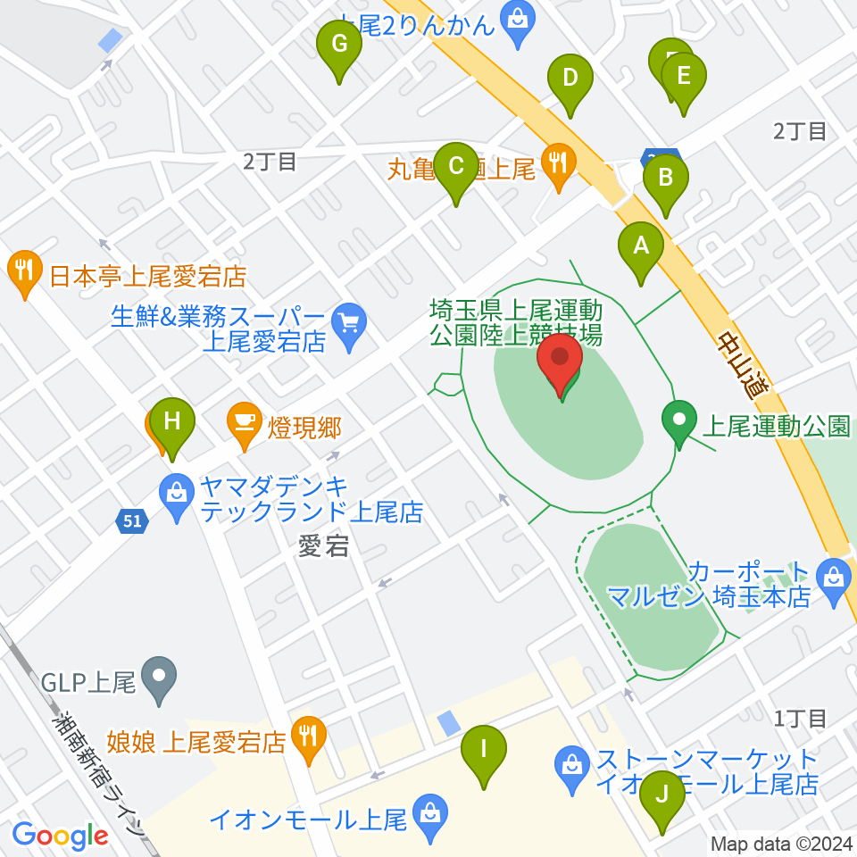 上尾運動公園陸上競技場周辺の駐車場・コインパーキング一覧地図