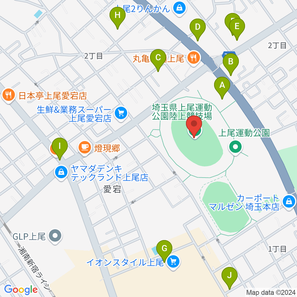 上尾運動公園陸上競技場周辺の駐車場・コインパーキング一覧地図