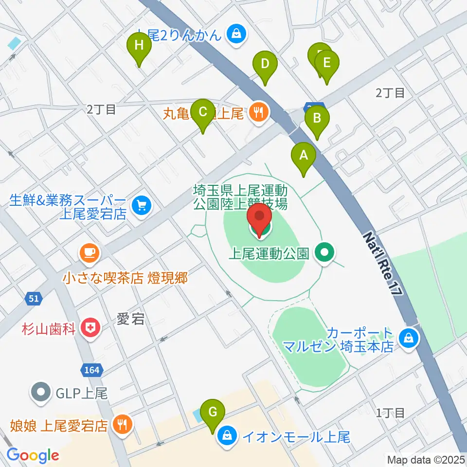 上尾運動公園陸上競技場周辺の駐車場・コインパーキング一覧地図