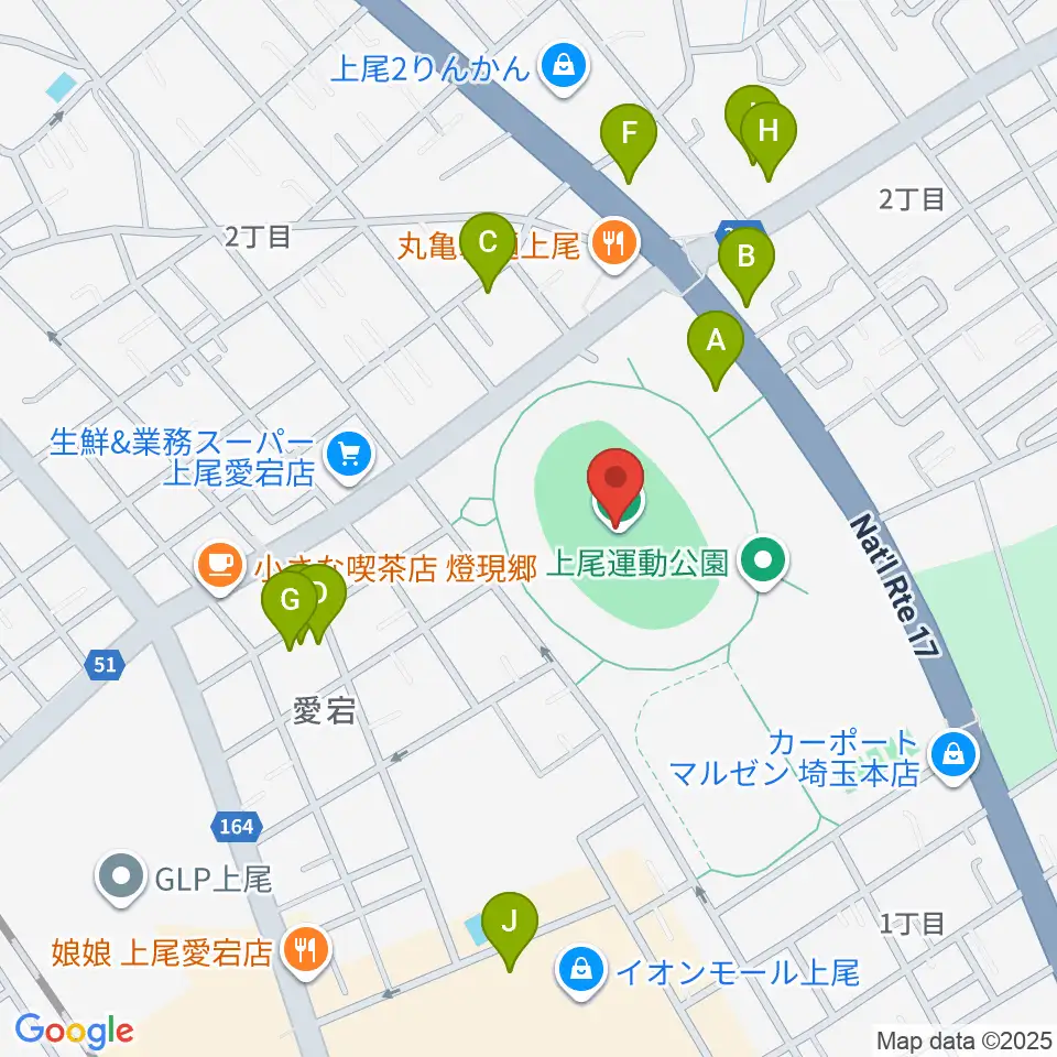 上尾運動公園陸上競技場周辺の駐車場・コインパーキング一覧地図