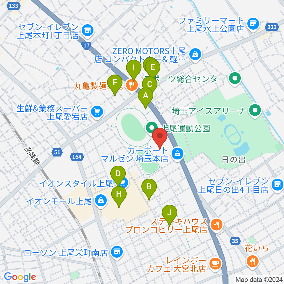 上尾運動公園体育館周辺の駐車場・コインパーキング一覧地図