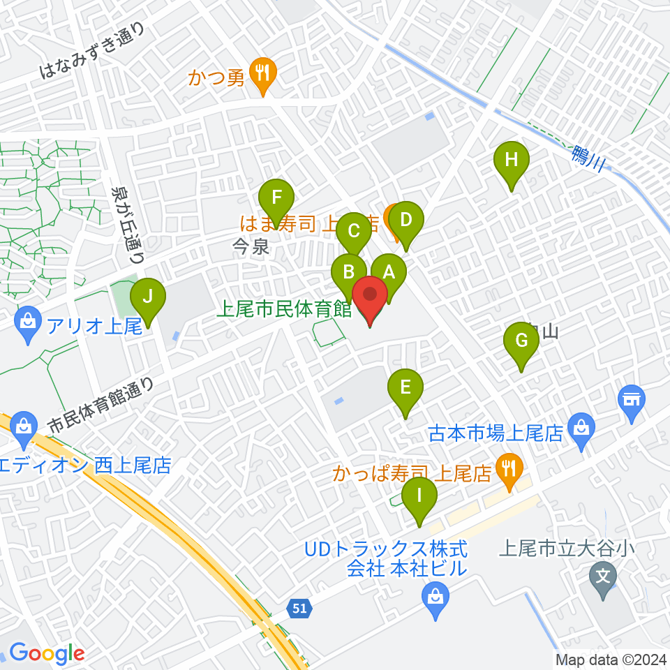 上尾市民体育館周辺の駐車場・コインパーキング一覧地図