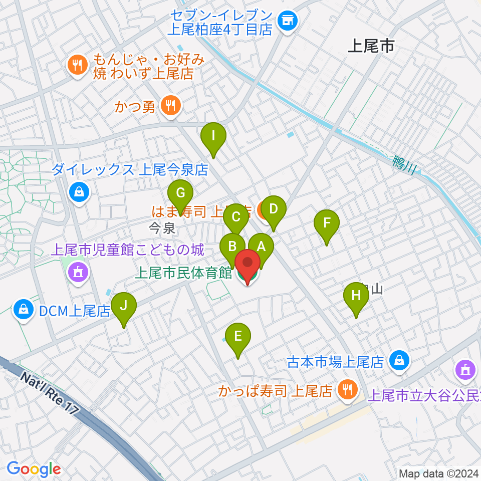 上尾市民体育館周辺の駐車場・コインパーキング一覧地図