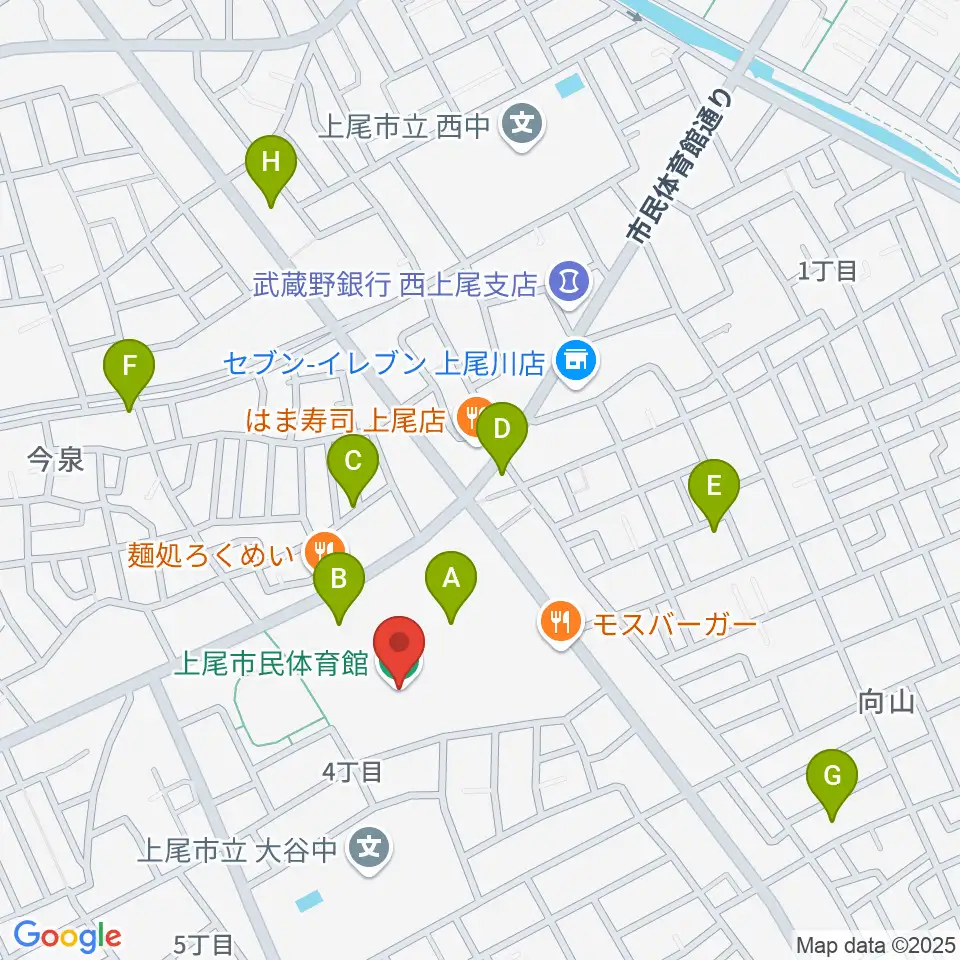 上尾市民体育館周辺の駐車場・コインパーキング一覧地図