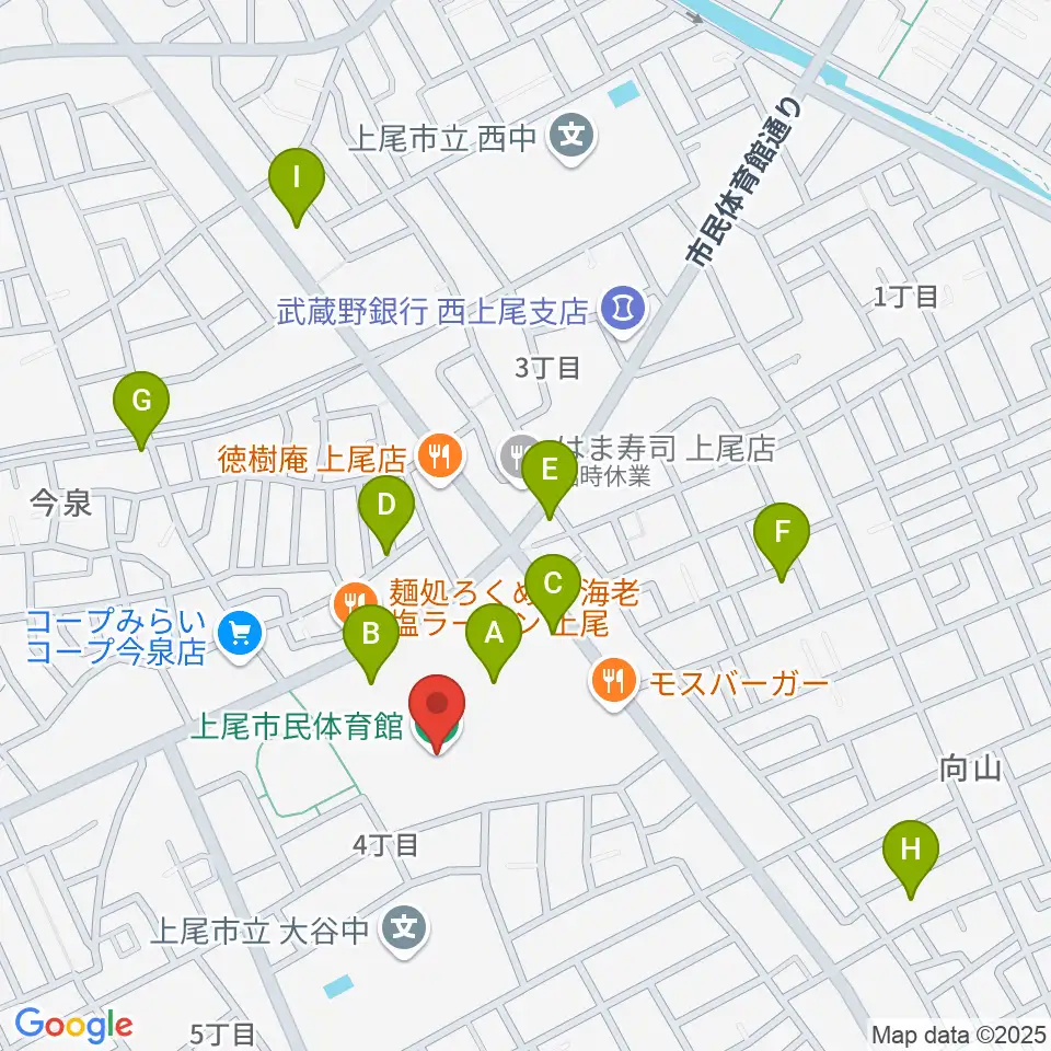 上尾市民体育館周辺の駐車場・コインパーキング一覧地図