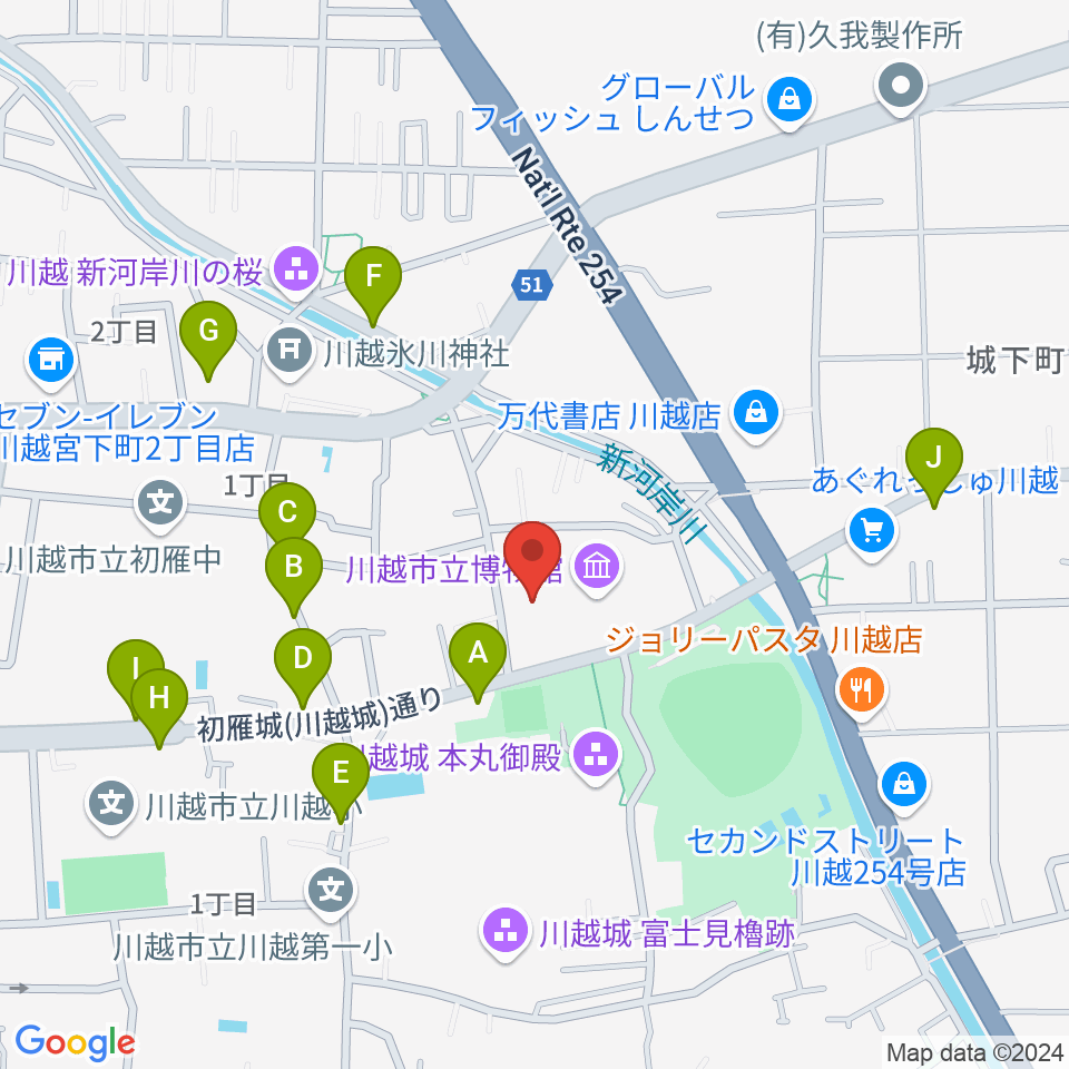 川越市立美術館周辺の駐車場・コインパーキング一覧地図