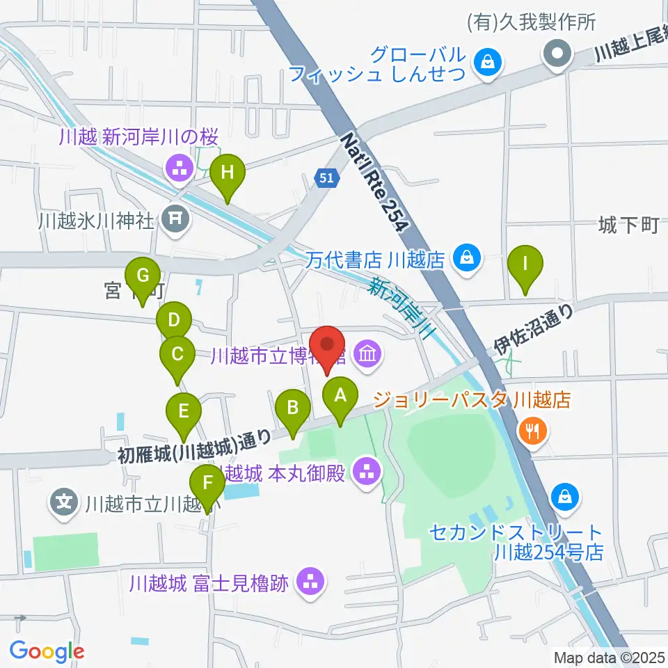 川越市立美術館周辺の駐車場・コインパーキング一覧地図