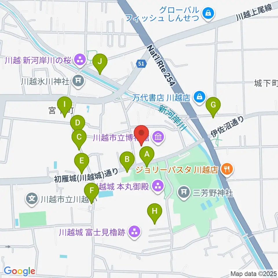 川越市立美術館周辺の駐車場・コインパーキング一覧地図