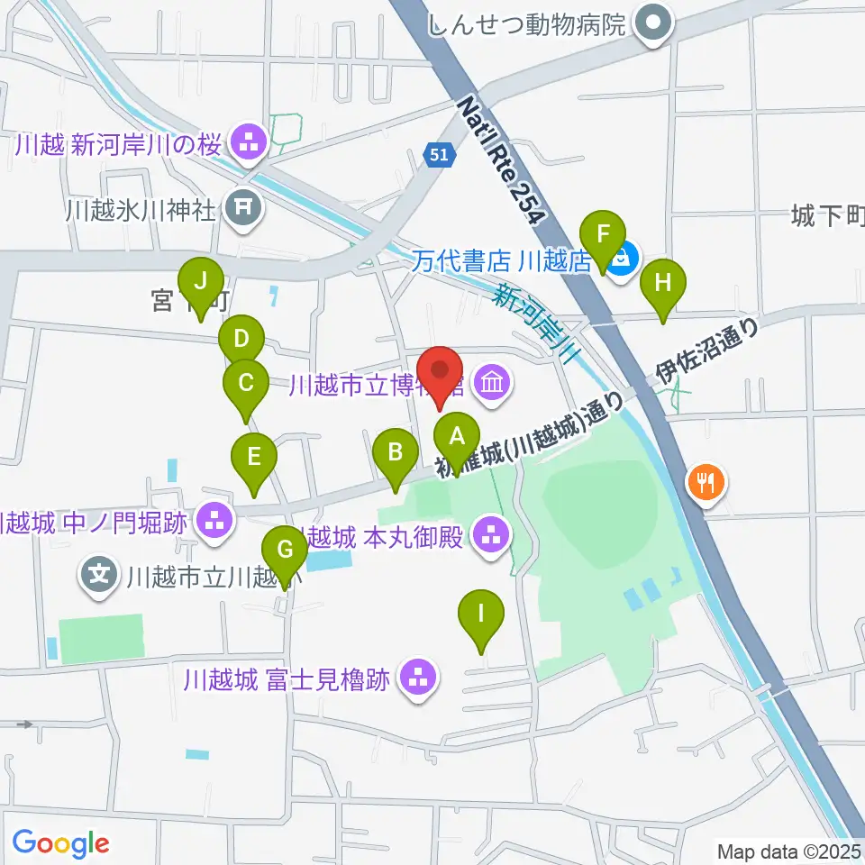 川越市立美術館周辺の駐車場・コインパーキング一覧地図