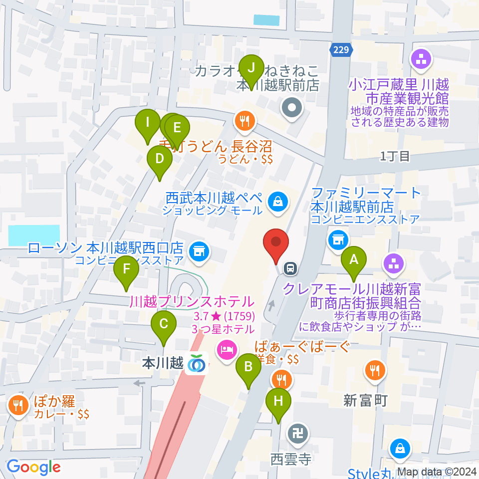 バンダレコード本川越ペペ店周辺の駐車場・コインパーキング一覧地図