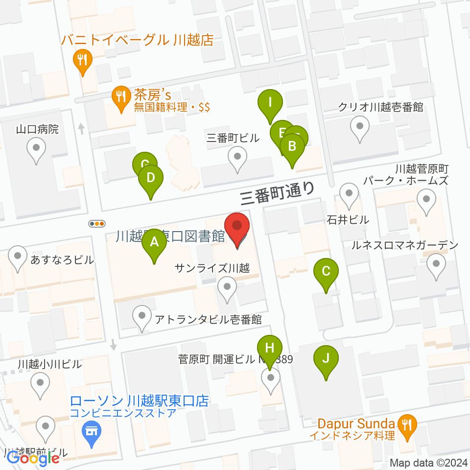 川越駅東口多目的ホール周辺の駐車場・コインパーキング一覧地図