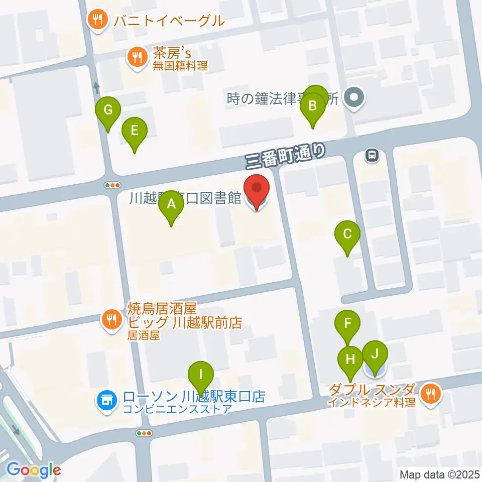 川越駅東口多目的ホール周辺の駐車場・コインパーキング一覧地図