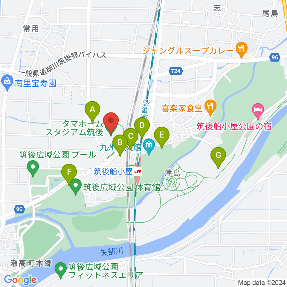 タマホーム スタジアム筑後周辺の駐車場・コインパーキング一覧地図