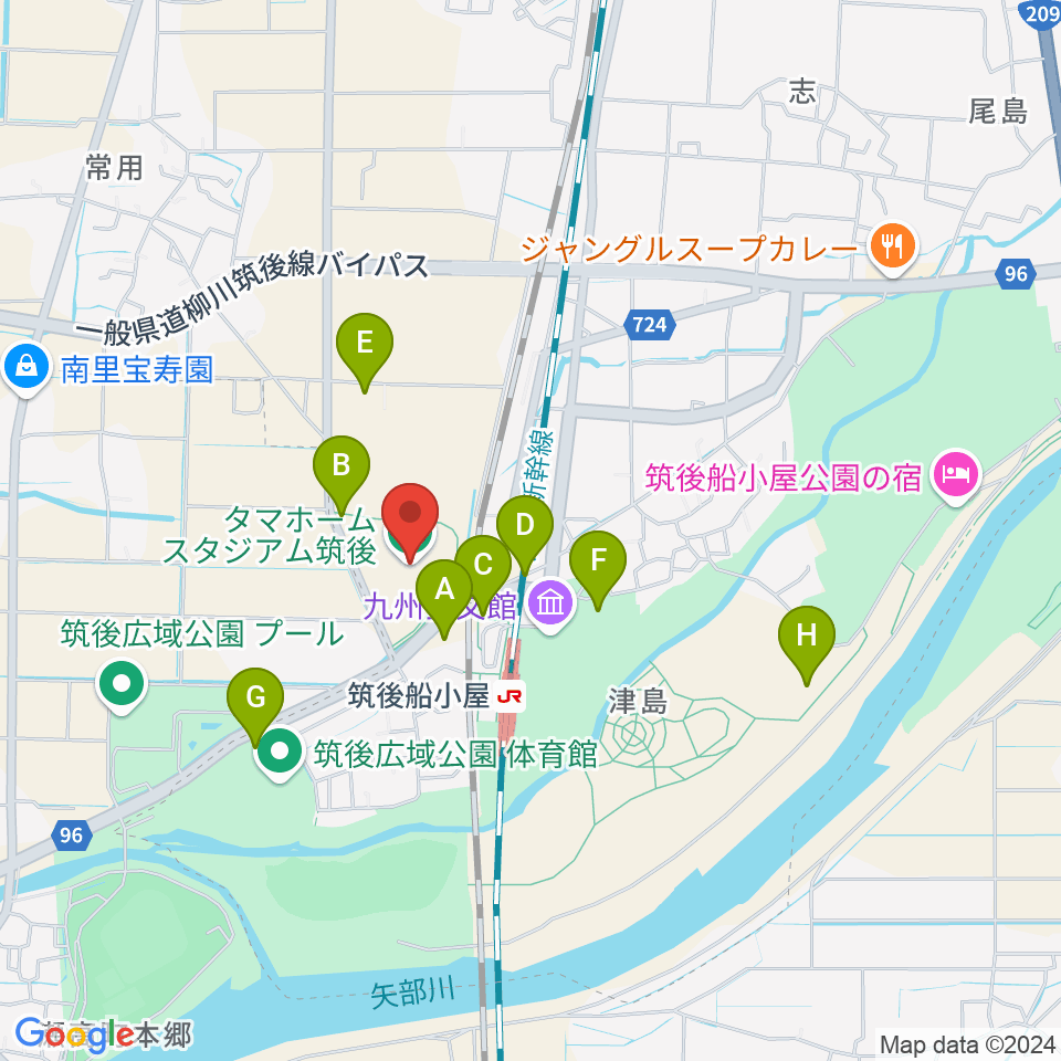 タマホーム スタジアム筑後周辺の駐車場・コインパーキング一覧地図