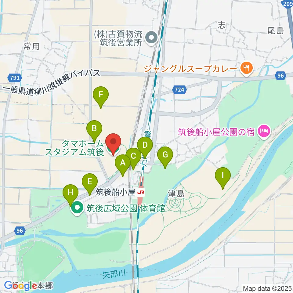 タマホーム スタジアム筑後周辺の駐車場・コインパーキング一覧地図