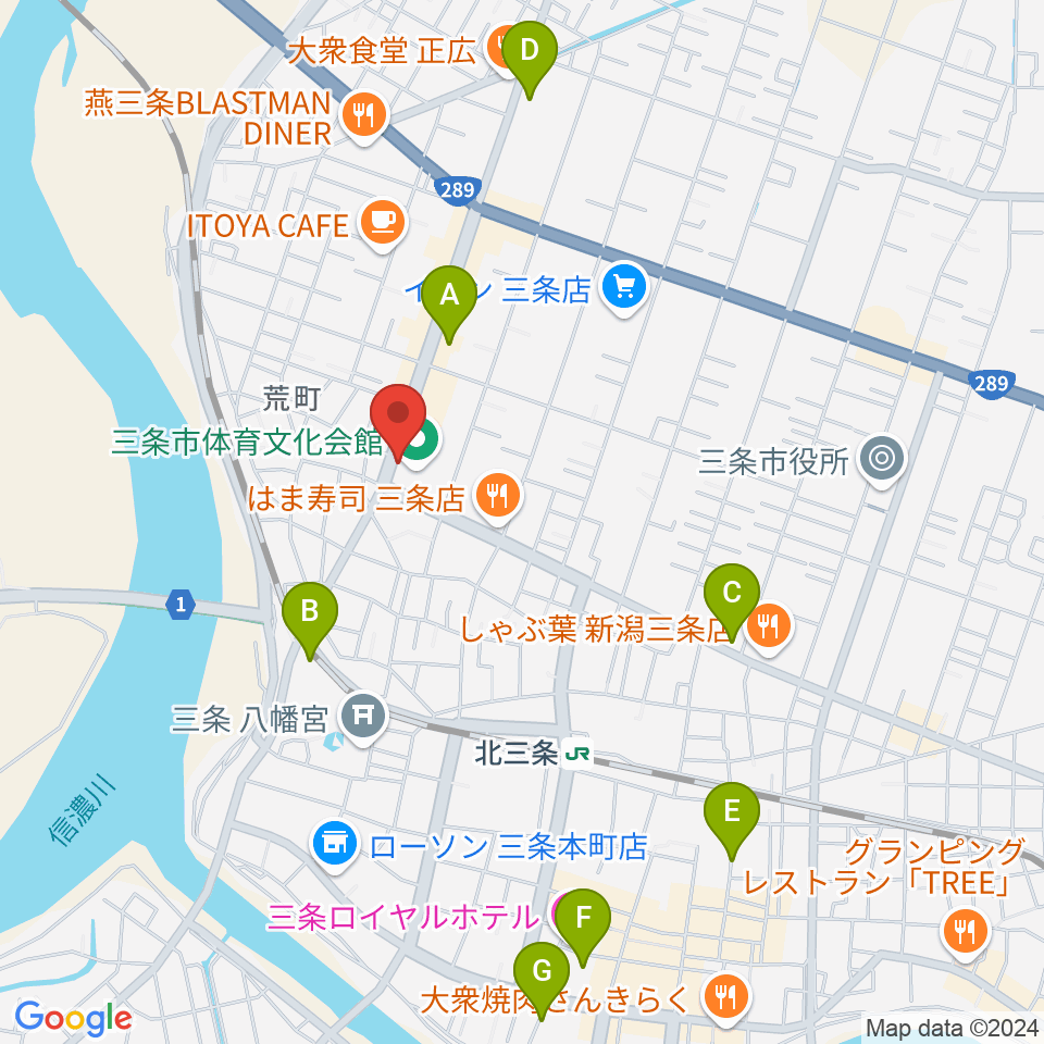 三条市体育文化会館周辺の駐車場・コインパーキング一覧地図