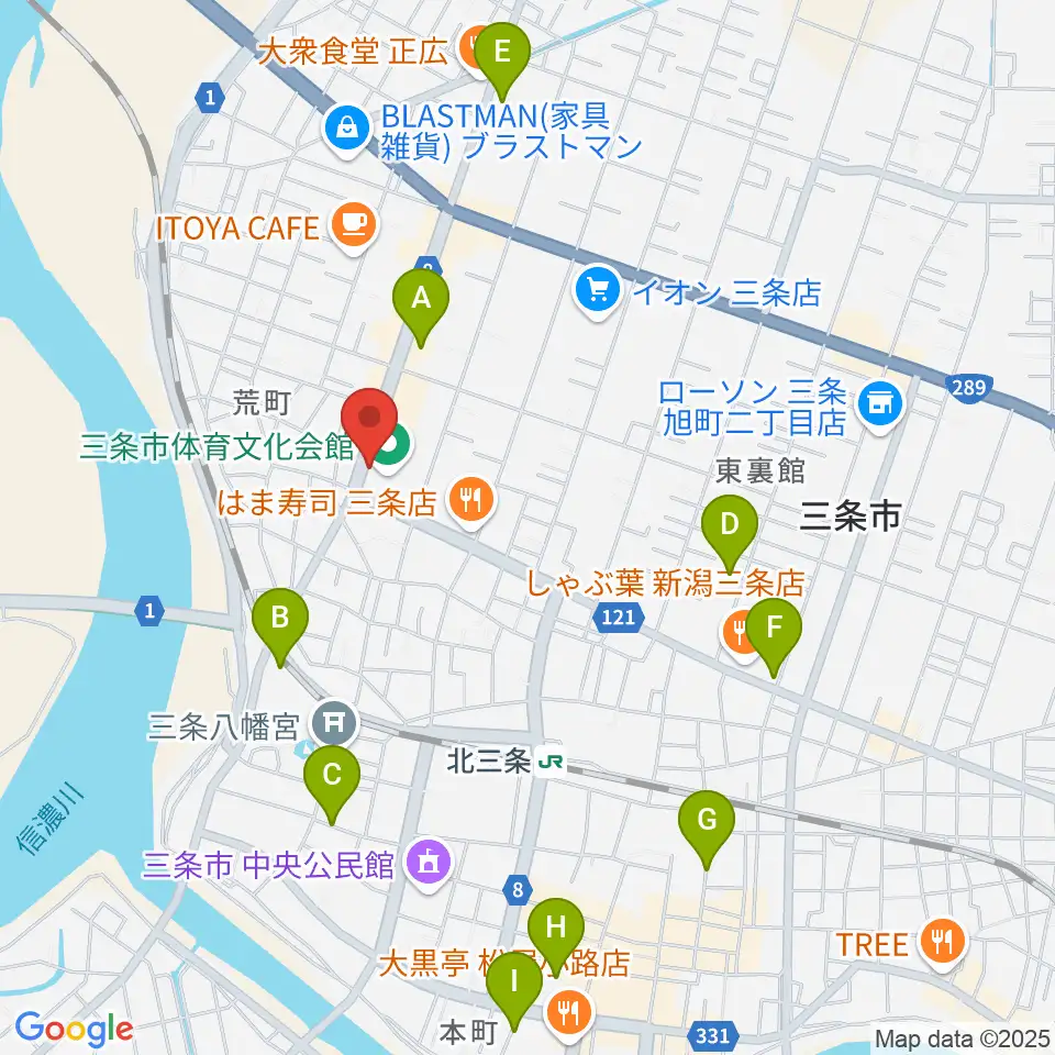 三条市体育文化会館周辺の駐車場・コインパーキング一覧地図