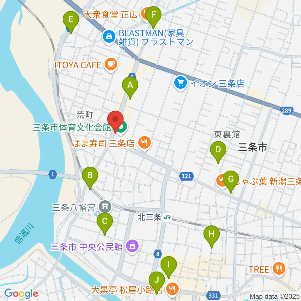 三条市体育文化会館周辺の駐車場・コインパーキング一覧地図