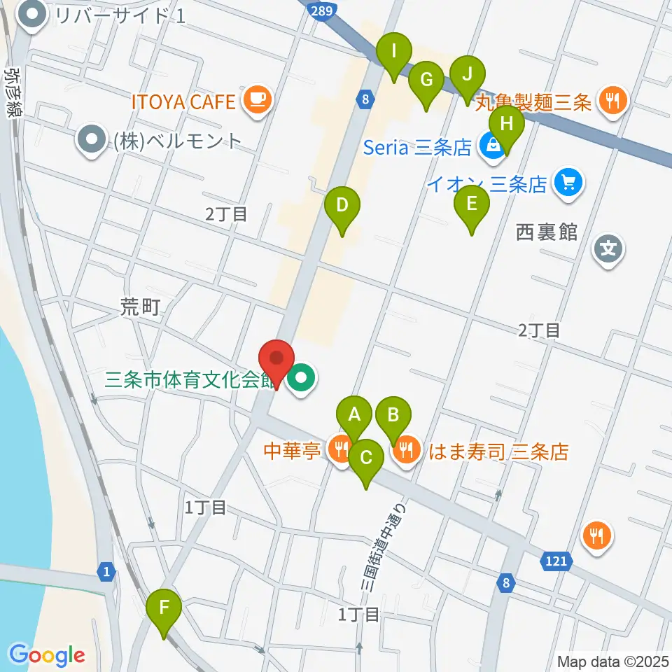 三条市体育文化会館周辺の駐車場・コインパーキング一覧地図