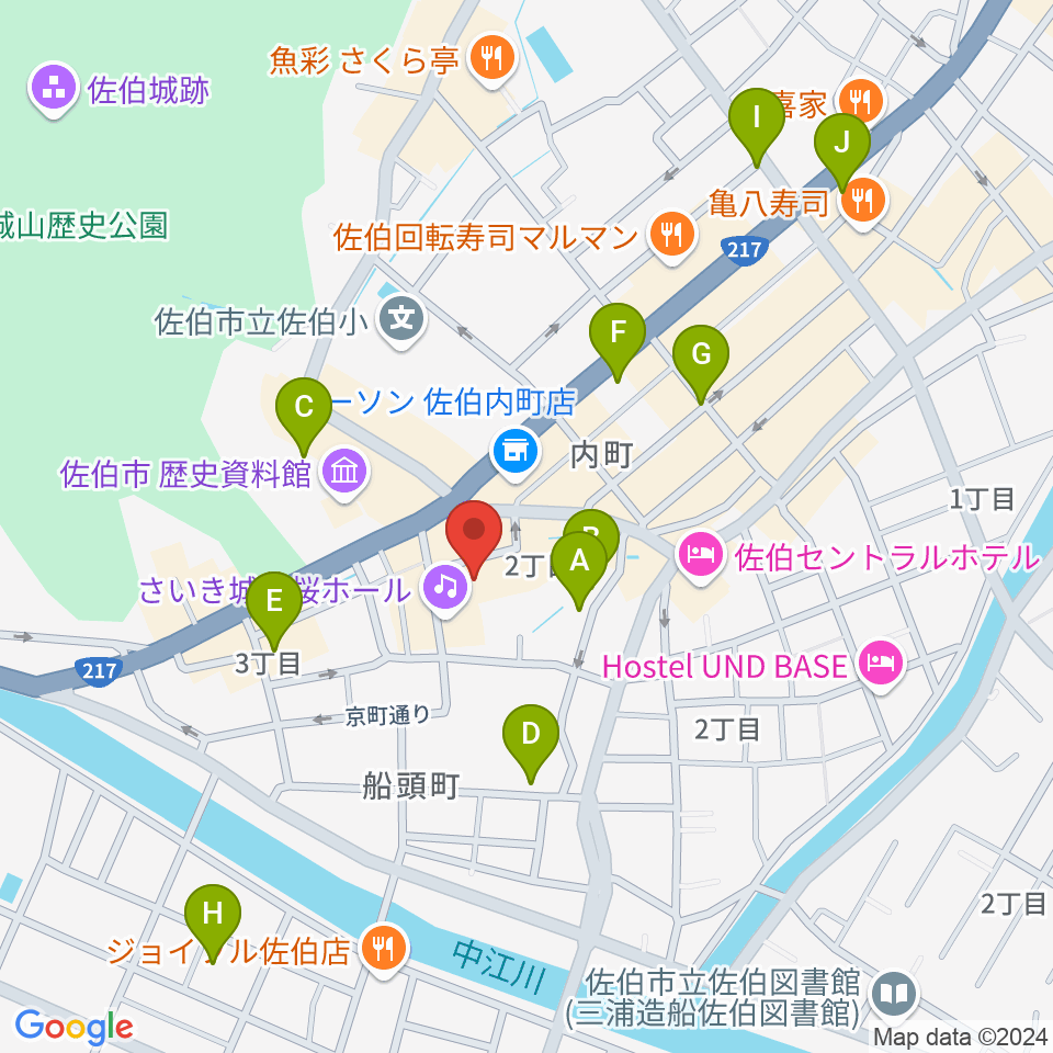 さいき城山桜ホール周辺の駐車場・コインパーキング一覧地図