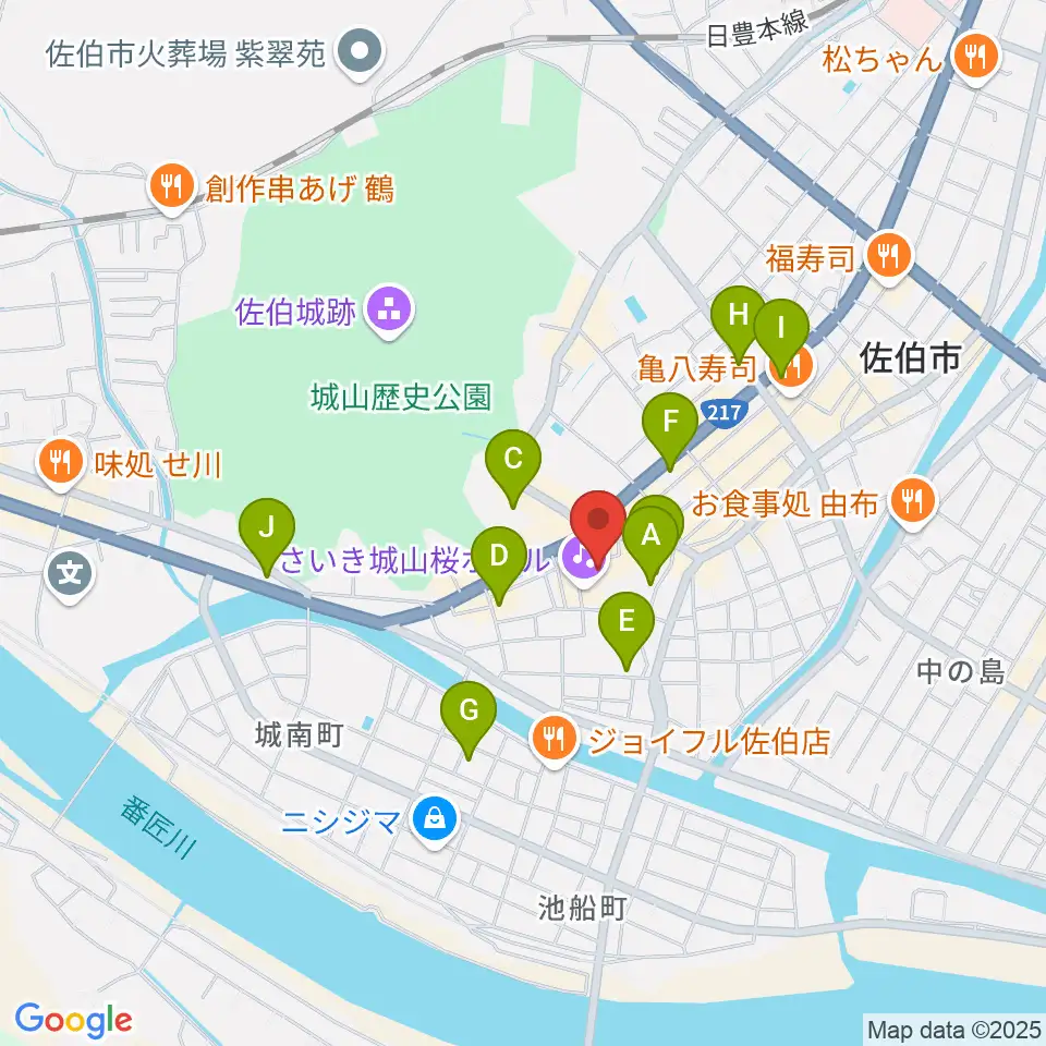 さいき城山桜ホール周辺の駐車場・コインパーキング一覧地図