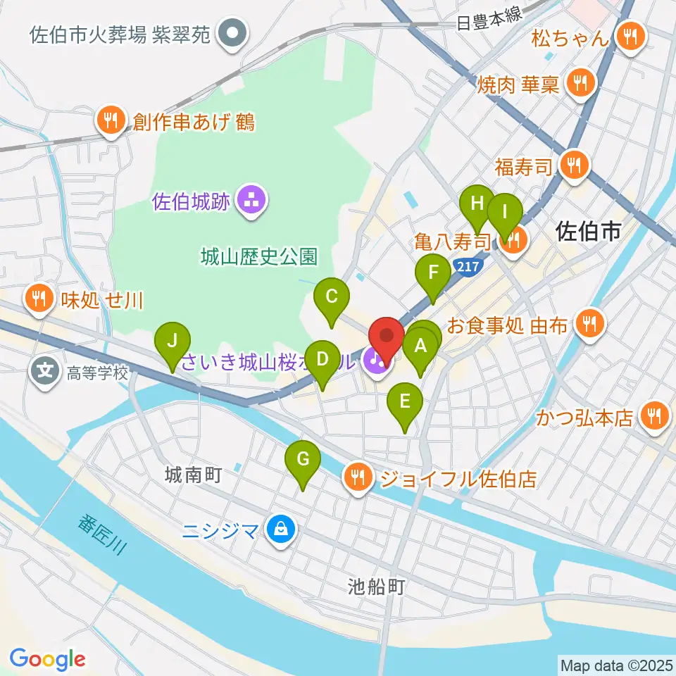 さいき城山桜ホール周辺の駐車場・コインパーキング一覧地図