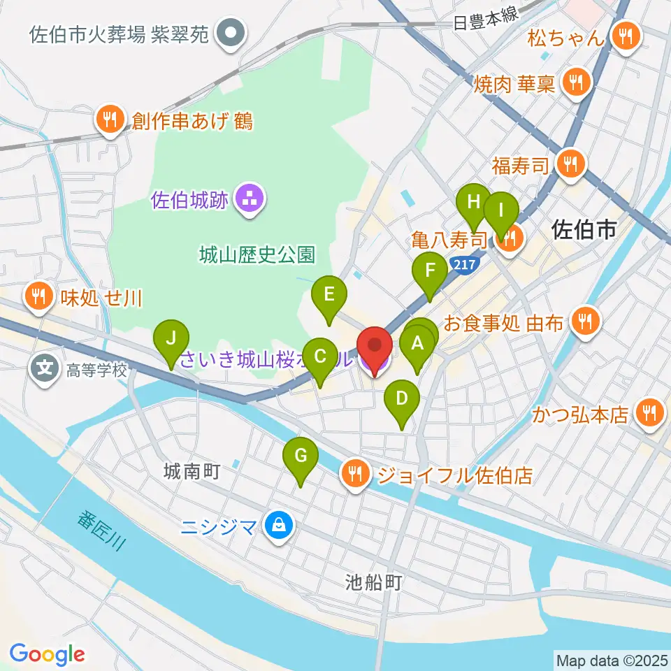 さいき城山桜ホール周辺の駐車場・コインパーキング一覧地図