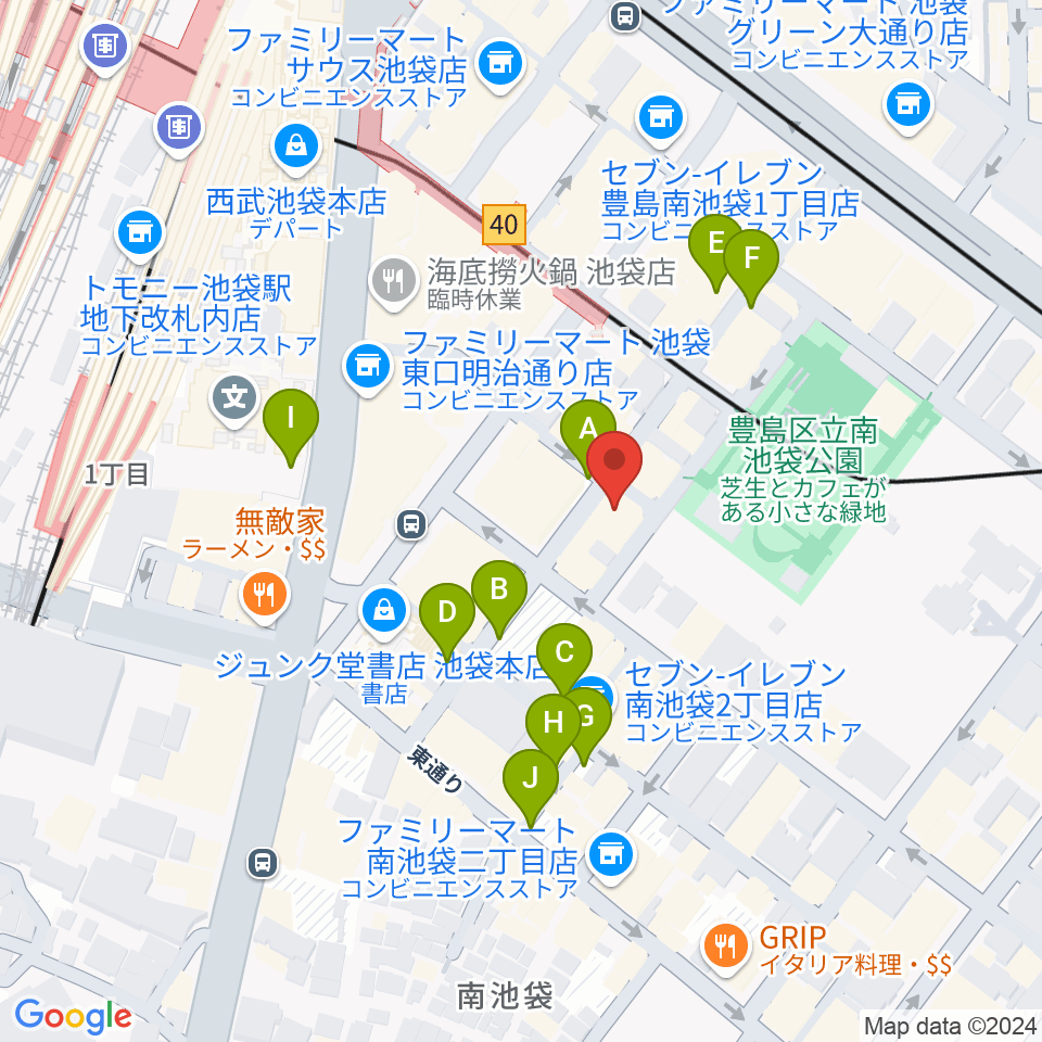 アカペラスタジオBASS ON TOP池袋東口店周辺の駐車場・コインパーキング一覧地図