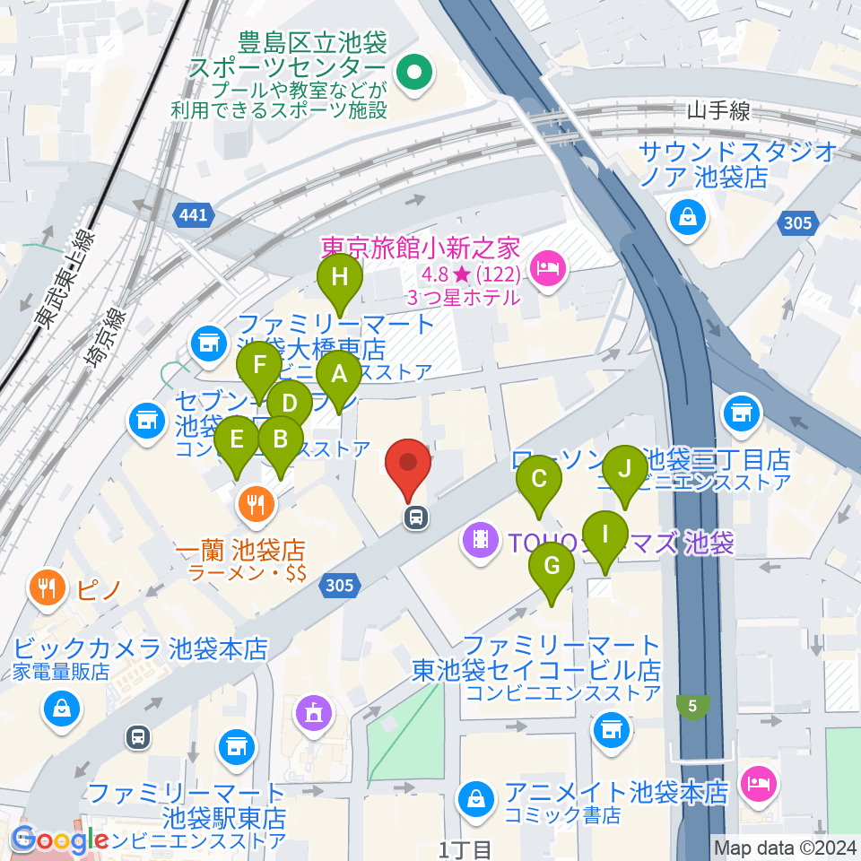 ベースハウスイケベ池袋周辺の駐車場・コインパーキング一覧地図