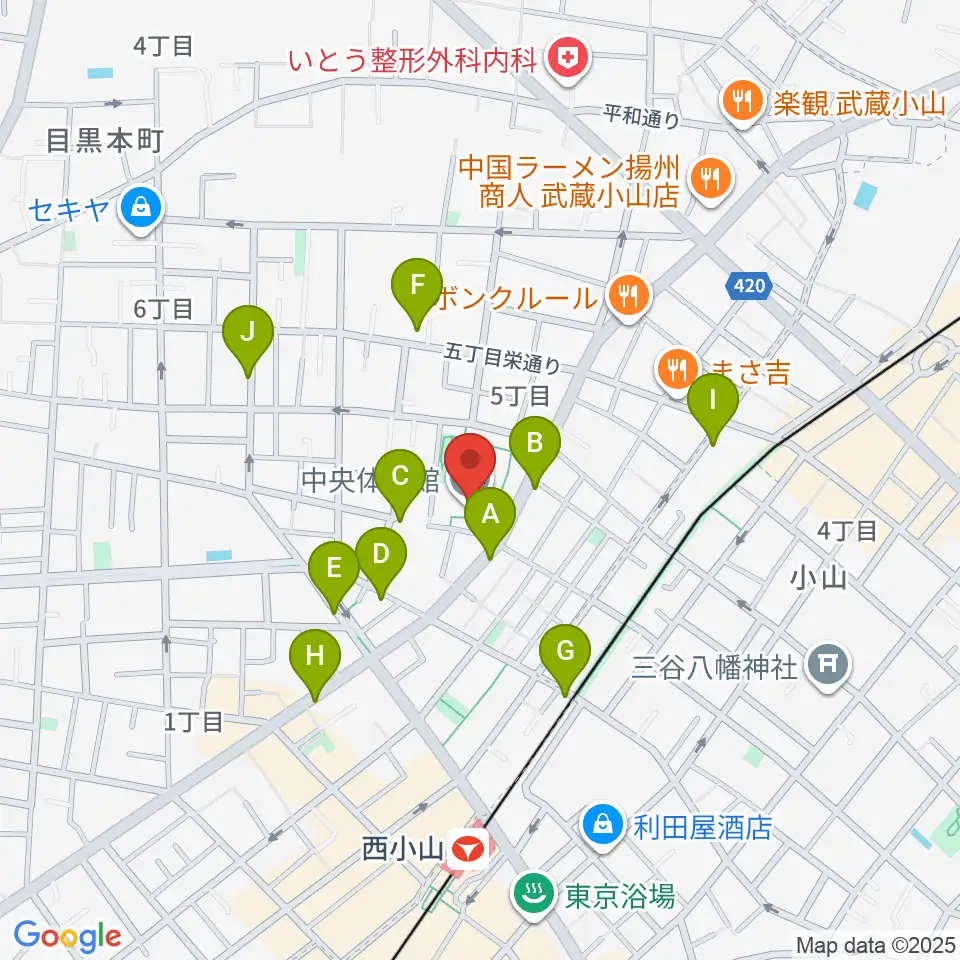 目黒区立中央体育館周辺の駐車場・コインパーキング一覧地図
