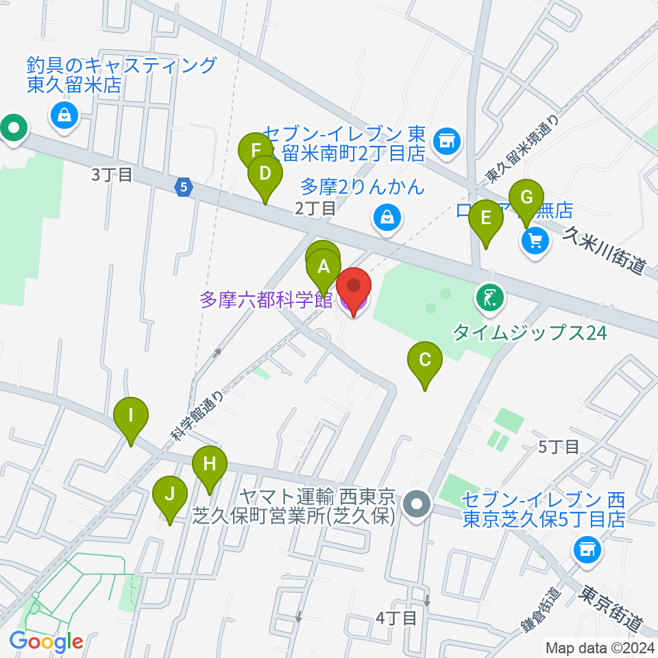 多摩六都科学館周辺の駐車場・コインパーキング一覧地図