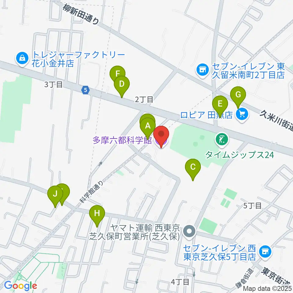 多摩六都科学館周辺の駐車場・コインパーキング一覧地図