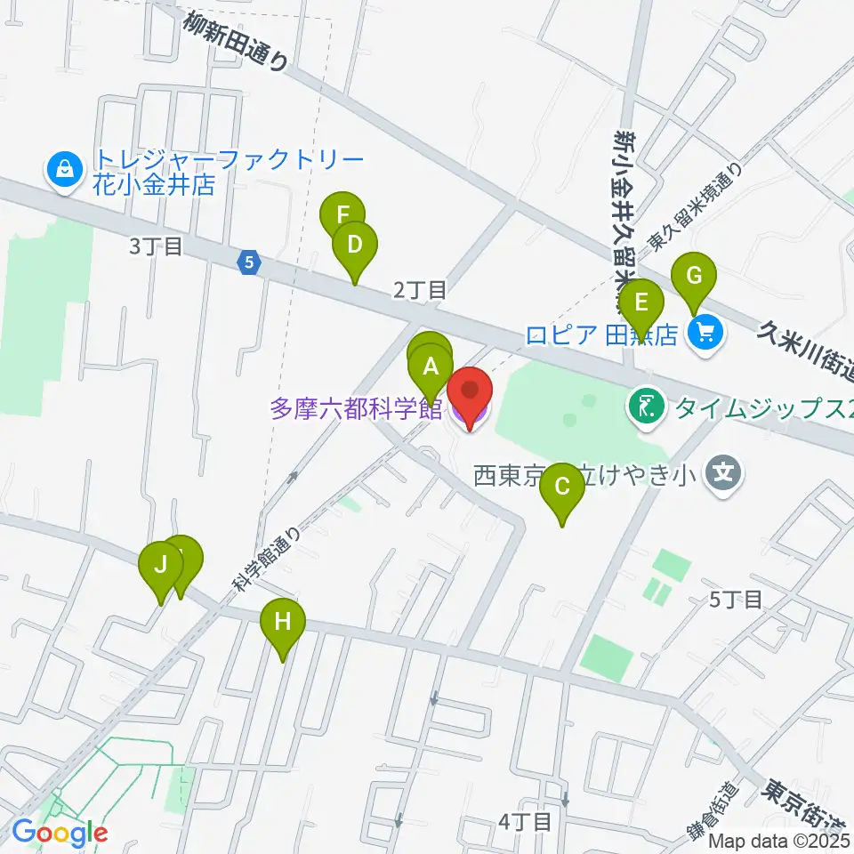 多摩六都科学館周辺の駐車場・コインパーキング一覧地図
