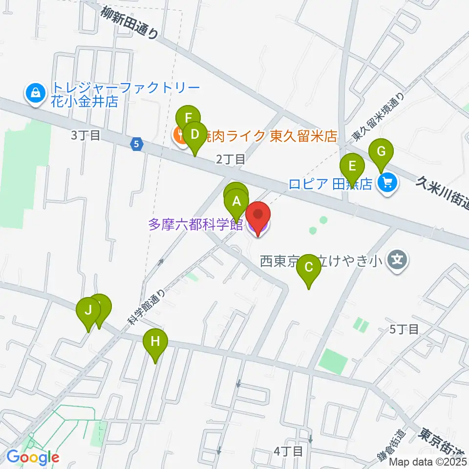 多摩六都科学館周辺の駐車場・コインパーキング一覧地図